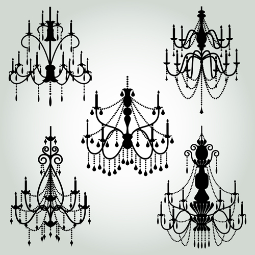 Ornate chandelier vector silhouette set 05 silhouette ornate chandelier   