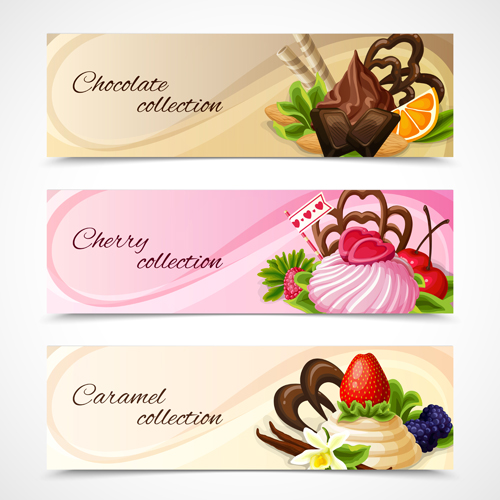 Shiny chocolate and sweets vector banners 05 sweets shiny chocolate banners   