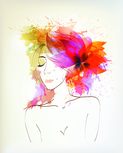 Watercolor floral woman creative design 01 woman watercolor floral creative   