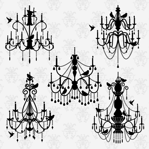 Ornate chandelier vector silhouette set 06 silhouette ornate chandelier   