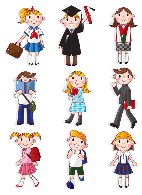 Different Cartoon school child image vector 04 school different child cartoon   