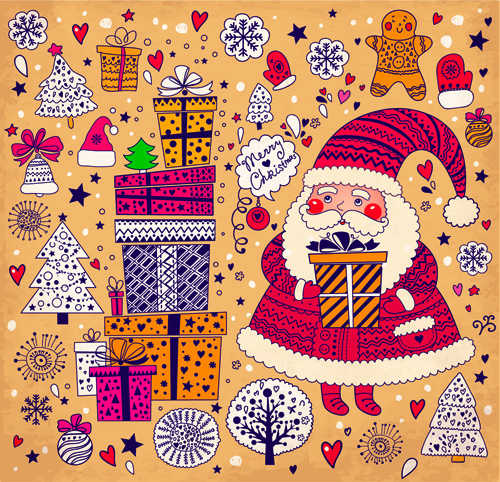 Cute Santa and Christmas ornaments Scraps vector 01 scrap santa ornaments ornament cute christmas   