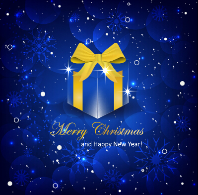 Shiny blue christmas backgroun with gift box vector shiny christmas box blue   