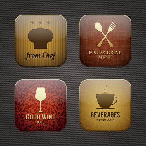 Vintage Food Applicaion Icons vector 01 icons food Applicaion   