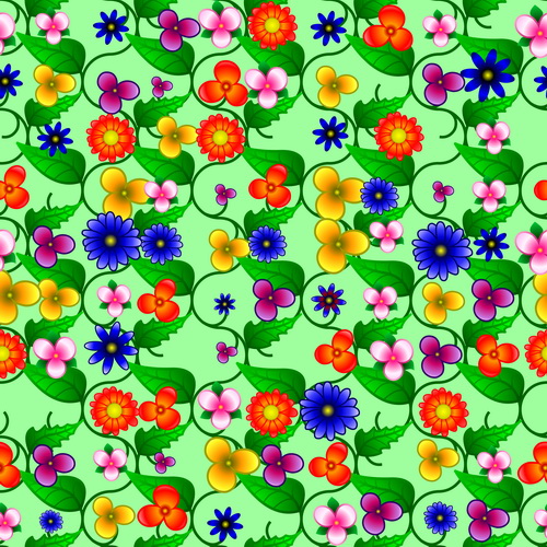 Colored flower with green leaf vector seamless pattern seamless pattern Green Leaf flower colored   