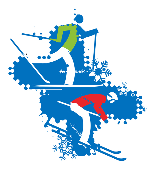 Winter skiers with grunge background vector winter skiers grunge background   