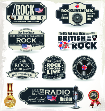 Retro rock music and jazz labels vector 04 rock music Retro font music labels label Jazz   