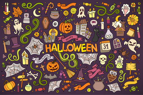 Halloween hand drawing decorative elements vector Hand drawing halloween decorative   