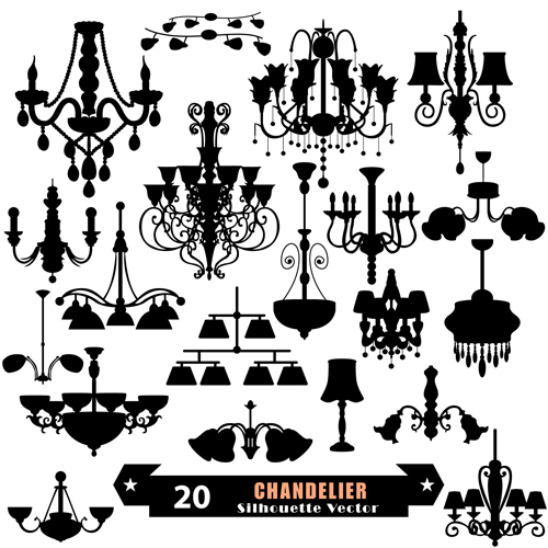 Ornate chandelier vector silhouette set 10 silhouette ornate chandelier   
