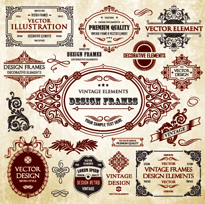 Calligraphic frames with decor elements vintage styles vector 09 Vintage Style vintage elements calligraphic   