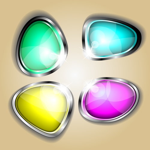 Colored glass with metal button vector 02 gloss colored button   