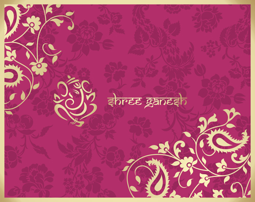 Indian floral ornament with pink background vector 07 pink ornament indian background   