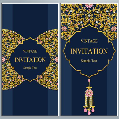 Vintage invitation cards with jewelry decor vector 06 vintage jewelry invitation decor cards   