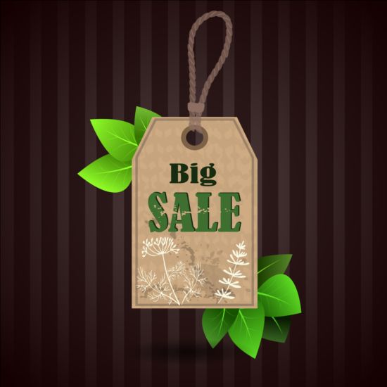 Big sale tag with green leaves vector 05 tag sale leaves green big   