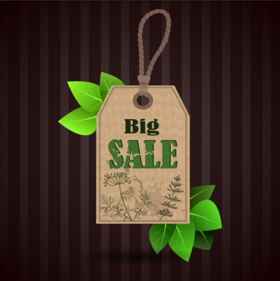 Big sale tag with green leaves vector 04 tag sale leaves green big   