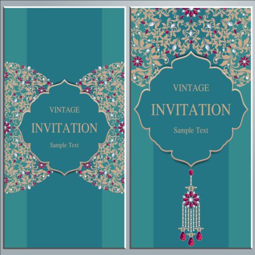 Vintage invitation cards with jewelry decor vector 05 vintage jewelry invitation decor cards   