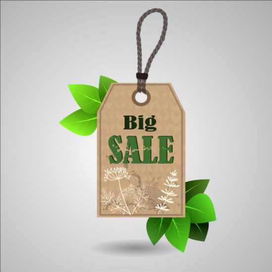 Big sale tag with green leaves vector 03 tag sale leaves green big   