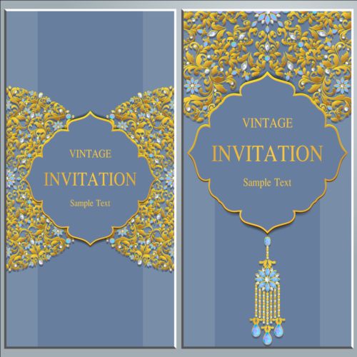 Vintage invitation cards with jewelry decor vector 04 vintage jewelry invitation decor cards   