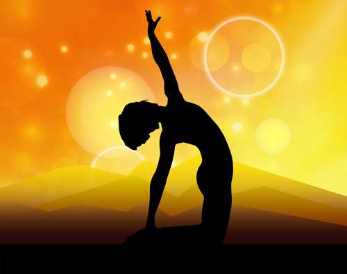 Halation sunset background and yoga silhouetter vector 01 yoga sunset silhouetter halation background   