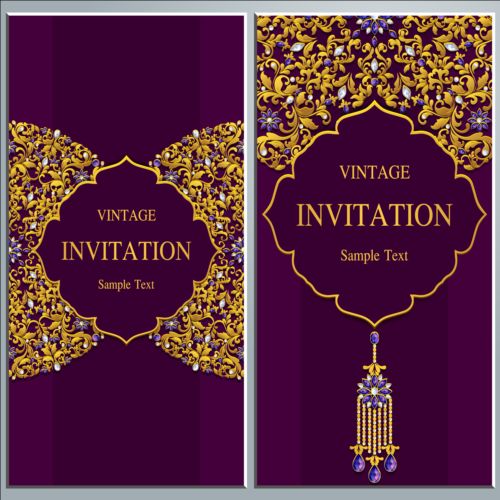 Vintage invitation cards with jewelry decor vector 03 vintage jewelry invitation decor cards   