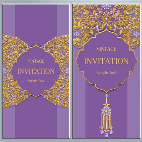 Vintage invitation cards with jewelry decor vector 02 vintage jewelry invitation decor cards   