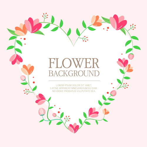 Flower background with heart vector material heart flower background   