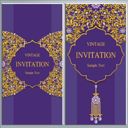 Vintage invitation cards with jewelry decor vector 01 vintage jewelry invitation decor cards   