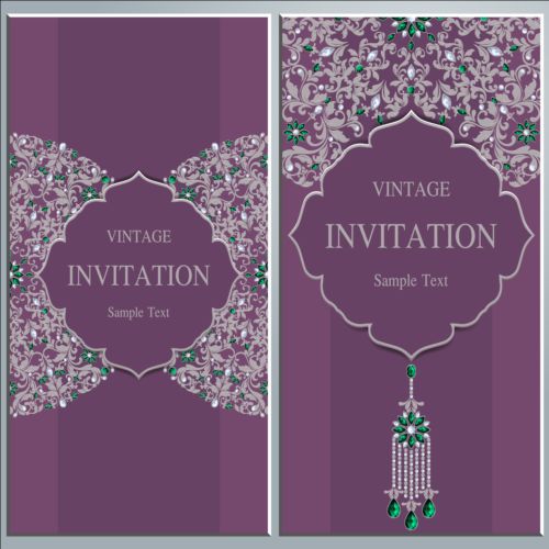 Vintage invitation cards with jewelry decor vector 09 vintage jewelry invitation decor cards   