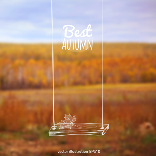 Hand drawn autumn elements with blurs background vector 06 hand elements drawn blurs background autumn   