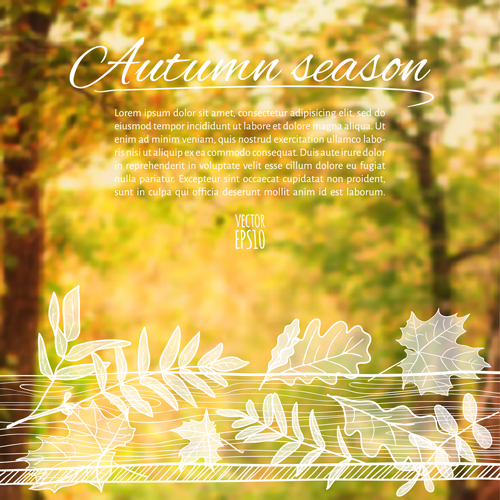 Hand drawn autumn elements with blurs background vector 04 hand elements drawn blurs background autumn   