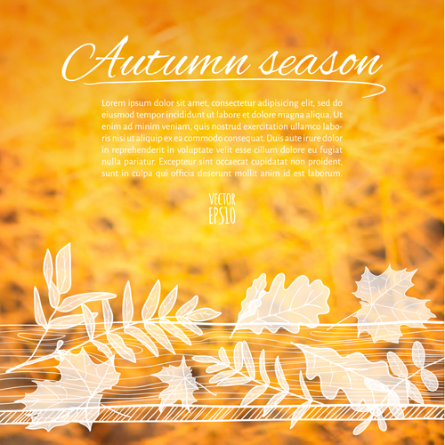 Hand drawn autumn elements with blurs background vector 03 hand elements drawn blurs background autumn   