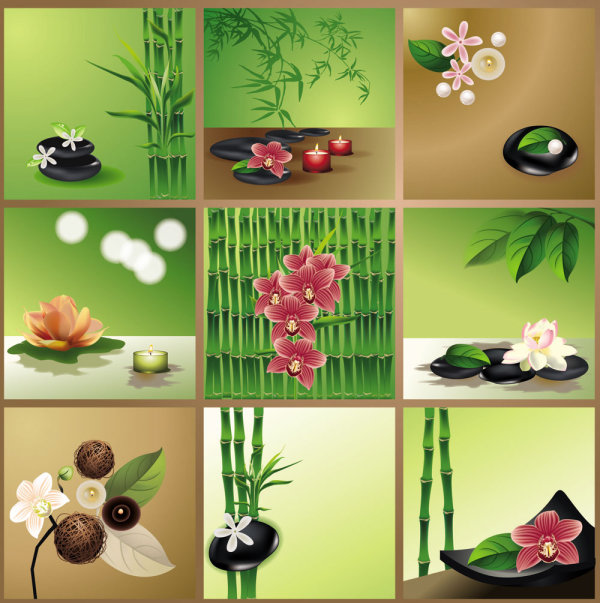 Bright bamboo design elements lotus flowers fine elements candle bamboo   