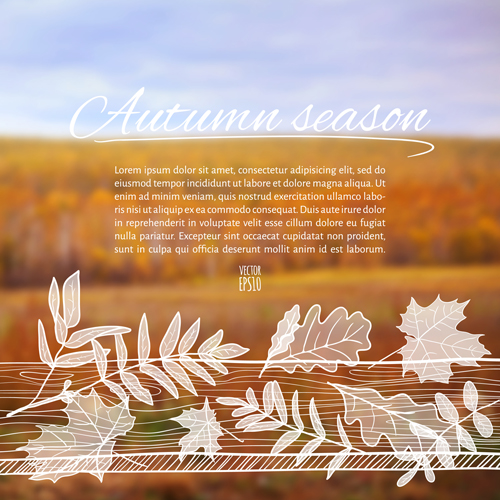 Hand drawn autumn elements with blurs background vector 02 hand elements drawn blurs background autumn   