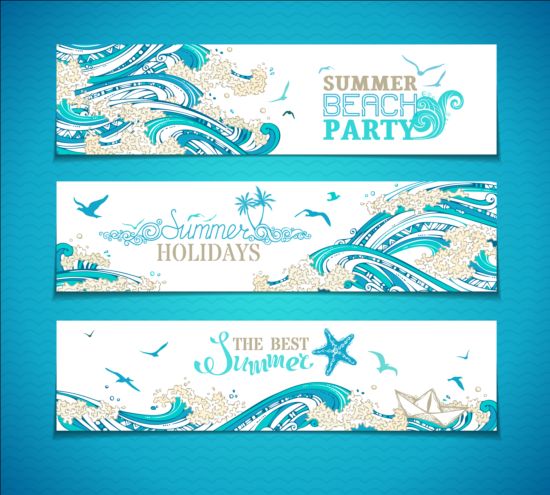 Sea wavy with summer banners vector 01 wavy summer sea banners   