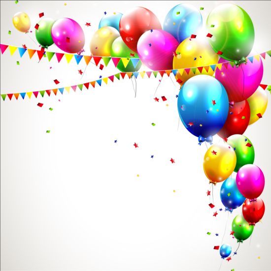 Birthday balloons background with confetti and corner flag vector 04 corner confetti birthday balloons background   
