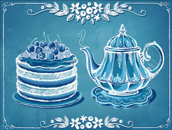 Teapot with fruit cake vectors teapot fruit cake   