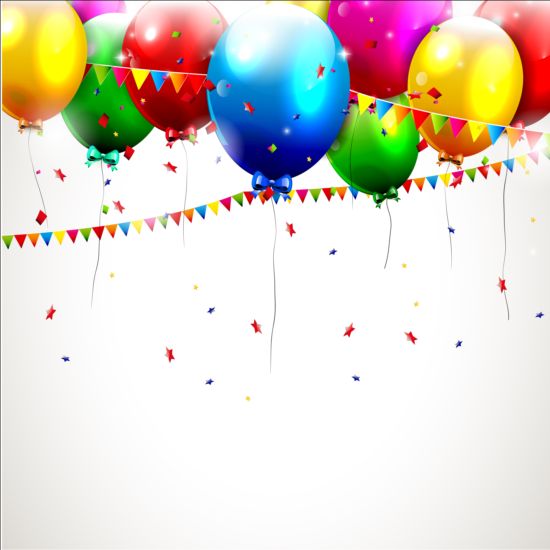 Birthday balloons background with confetti and corner flag vector 03 corner confetti birthday balloons background   