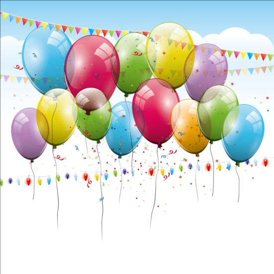 Birthday balloons background with confetti and corner flag vector 02 corner confetti birthday balloons background   