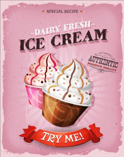 Ice cream pink poster vintage vector vintage poster pink ice cream   