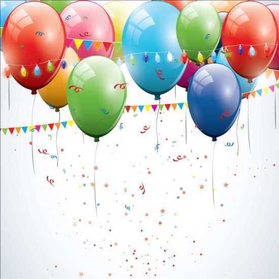Birthday balloons background with confetti and corner flag vector 01 corner confetti birthday balloons background   