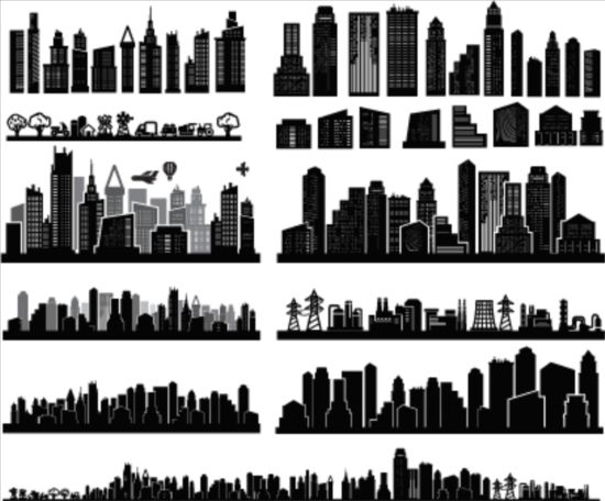 City skyscrapers silhouette vector set skyscrapers silhouette city   
