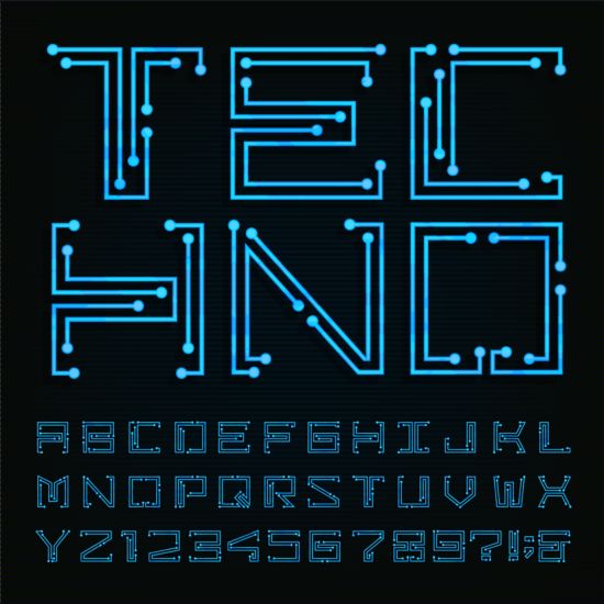 Blue neon number with alphabet vector number neon blue alphabet   