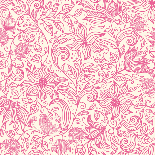 Pink outlines flower seamless pattern vector 03 seamless pink pattern outlines flower   