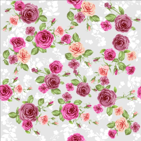Pink rose seamless pattern vector material 08 seamless rose pink pattern   