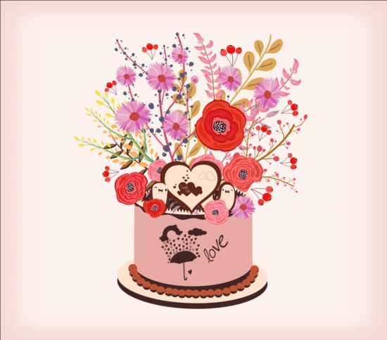 Watercolor cake with flowers vector watercolor flowers cake   