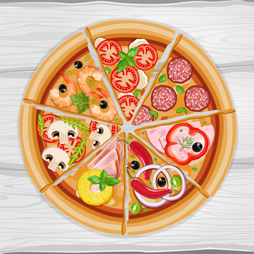 Pizza slice and wooden background vector wooden slice pizza background   