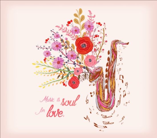 Saxophone and watercolor flower hand drawn vector watercolor saxophone hand flower drawn   