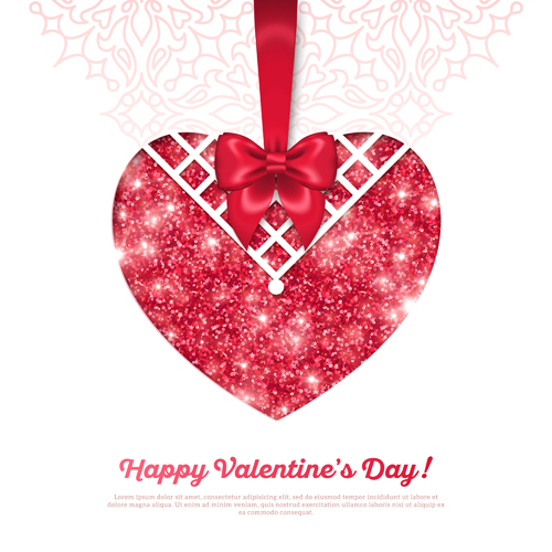 Shiny Valentines day cards with red bow vector 02 valentines shiny red day cards bow   