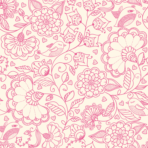 Pink outlines flower seamless pattern vector 01 seamless pink pattern outlines flower   