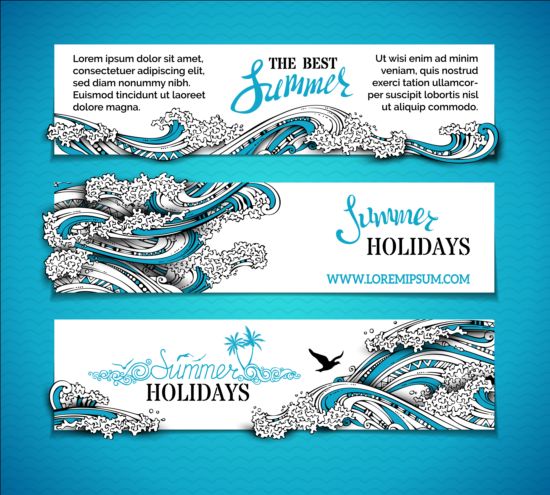 Sea wavy with summer banners vector 02 wavy summer sea banners   